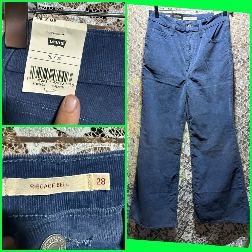 Levi's Ribcage Bell Corduroy Pants - blue NWT 28 X 30 high waisted flare